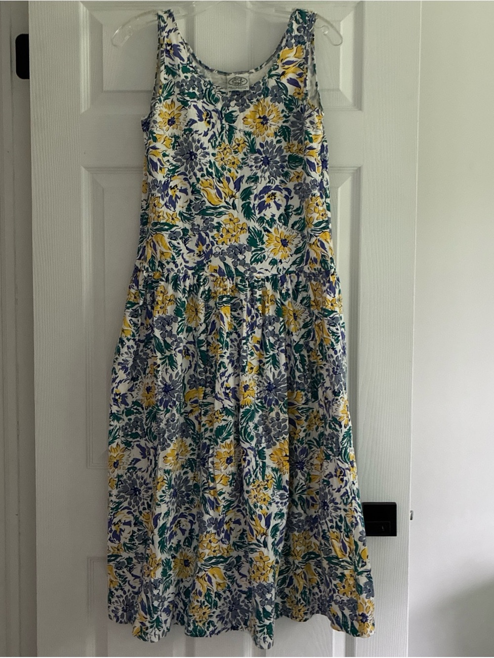 Laura Ashley Vintage White with Yellow, Green & Purple Floral Print Size Small